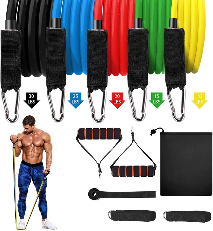 Photo 1 of 11 Pcs Resistance Bands,Exercise Bands Set for Physical Therapy,Training,Fitness,Home,Workout,5 Stackable Bands with Door Anchor,2 Handles,2 Legs Ankle Straps,Carry Bag
