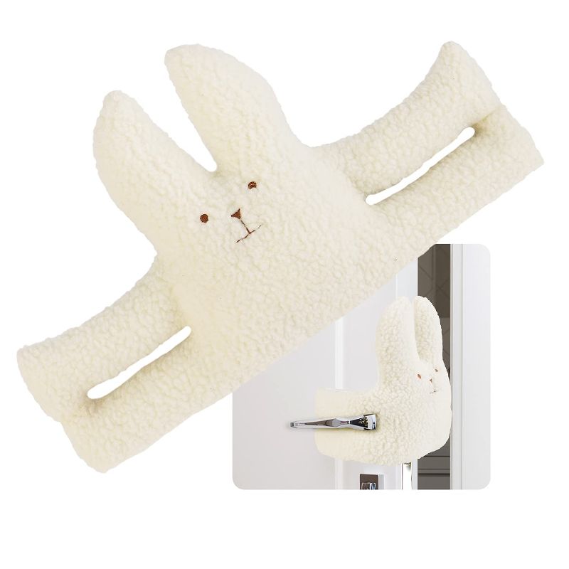 Photo 1 of 3 pack - Nursery Finger Pinch Guard Plush Cartoon Rabbit Door Knob Latch Silencer Child Proof Safety Door Slam Stopper Prevent Injuries and Baby Or Pet from Getting Locked in Room
