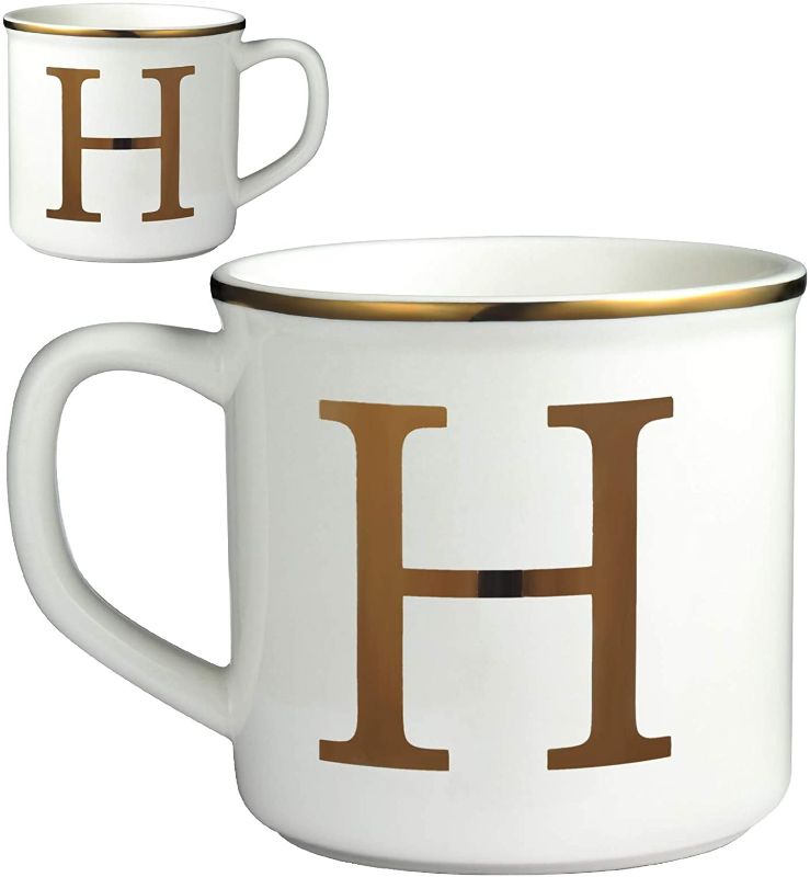 Photo 1 of 16 oz Gold Initials Ceramic Coffee Mug (Letter cup-H)
