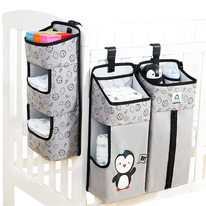 Photo 1 of Hanging Diaper Organizer for Crib, Diaper Stacker and Crib Organizer | Hanging Diaper Organization Storage for Baby Essentials | 3-in-1 Nursery Organizer and Baby Diaper Caddy 
