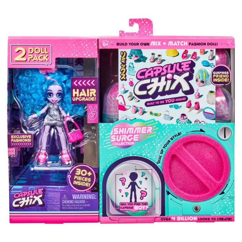 Photo 1 of Capsule Chix Shimmer Surge 2 Pack, 4.5 inch Small Doll with Capsule Machine Unboxing and Mix and Match Fashions and Accessories, 59228
