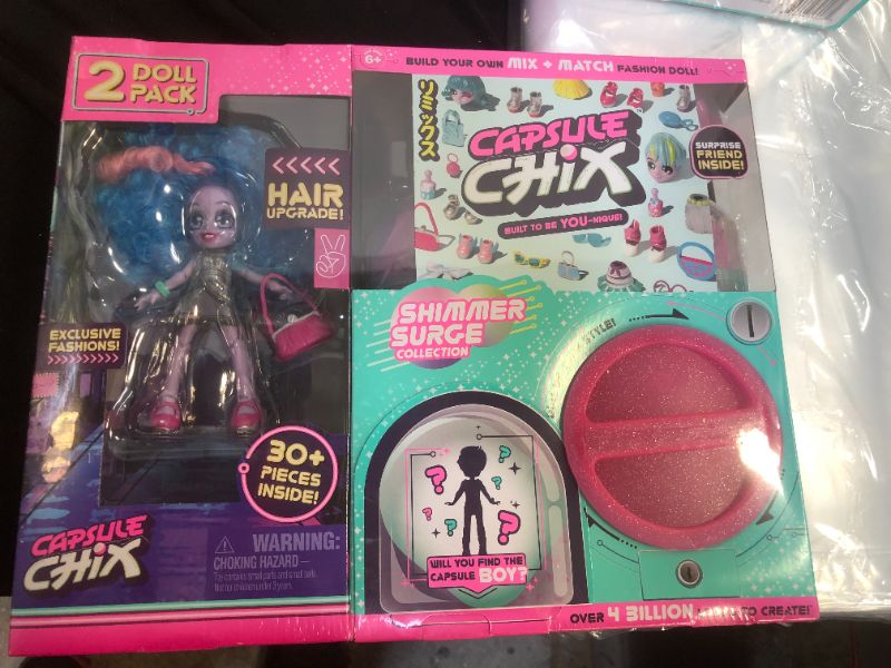 Photo 1 of Capsule Chix Shimmer Surge 2 Pack, 4.5 inch Small Doll with Capsule Machine Unboxing and Mix and Match Fashions and Accessories, 59228
