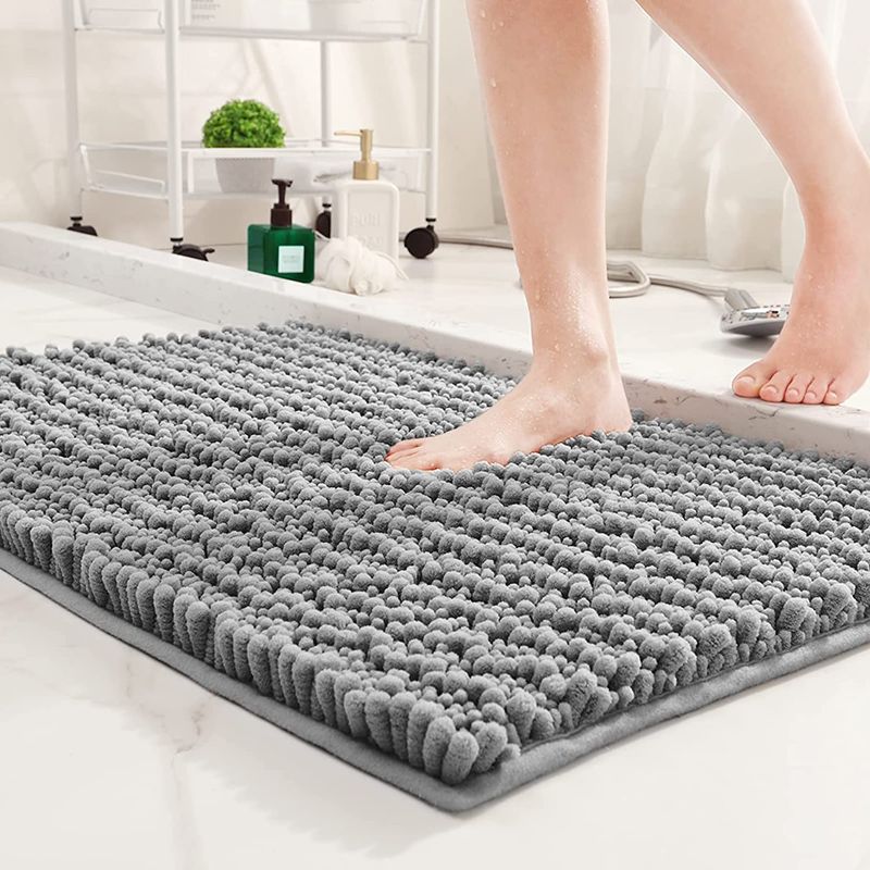 Photo 1 of Bath Mat Rug, 31x20 Luxury Shaggy Bathroom Mats, Soft and Absorbent, Machine Wash Dry, Non-Slip Carpet Mats for Bathroom, Tub, Shower, Silver Gray