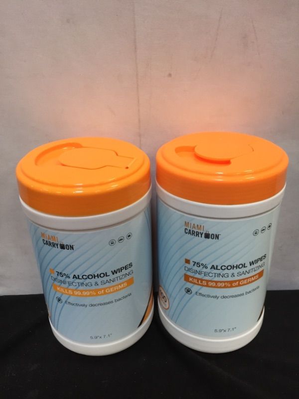 Photo 2 of 2 pack - Miami CarryOn 75% Alcohol Disinfecting & Sanitizing Wipes Canister - 100ct
