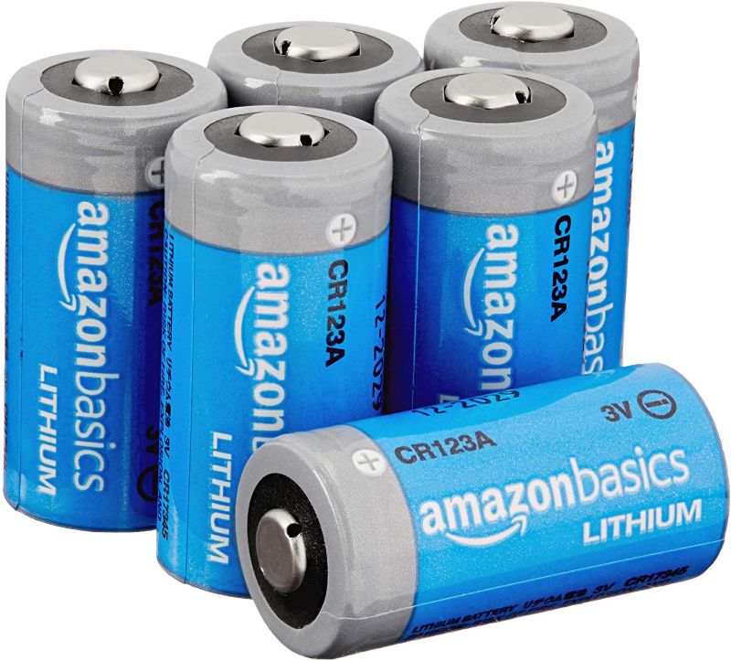 Photo 1 of Amazon Basics 6-Pack Lithium CR123a 3 Volt Battery, 10-Year Shelf Life
