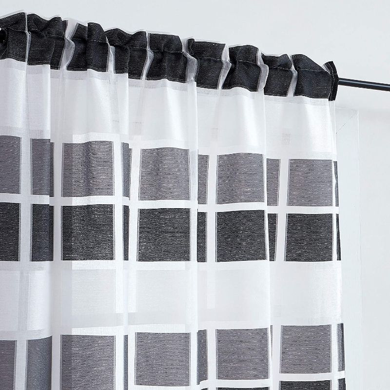 Photo 1 of Fragrantex Farmhouse Sheer Curtains Black and White 63 inch Length 2 Panels for Small Window Buffalo Check Curtains with Color Block Print Pattern for Bedroom Kids Teen Room,Rod Pocket 55" Wx63 L
