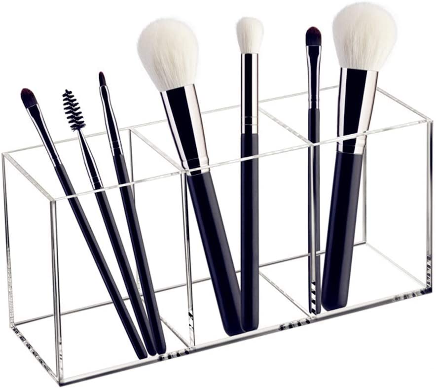 Photo 1 of 1pcs Acrylic Makeup Brush Pen Holders, Makeup Cup Storage, Cosmetic Display Case, 3 Slot- Clear Toothbrush Organizer for Desk organizers and Accessories , Countertop, Jewelry?Transparent?
