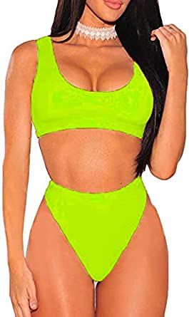 Photo 1 of ESONLAR Women's Scoop Neck Crop Top High Waisted Swimsuits 2PCS Bikini Set SMALL
