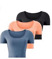 Photo 1 of KLOTHO Lightweight Crop Tops Slim Fit Stretchy Workout Shirts for Women or Teen Girls ~3Pack SMALL
