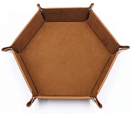 Photo 1 of 2 Pack Folding Hexagon Tray - Metal Dice Rolling Tray for RPG, DND and Other Table Games, Holder Storage Box (Brown)