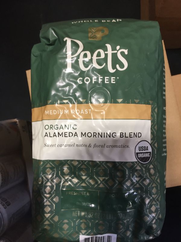 Photo 2 of 
Peet's Coffee, Organic Alameda Morning Blend - Medium Roast Whole Bean Coffee - 32 Ounce Bag, USDA Organic
exp 9/30/2021