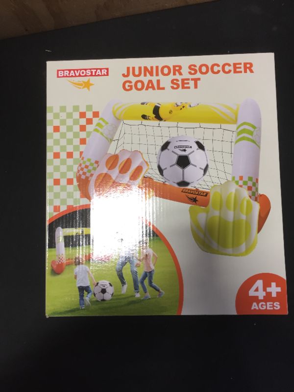 Photo 3 of 
BravoStar Kids Soccer Goal, Inflatable Goal with Soccer Net, Soccer Ball & 2 Goalkeeper Gloves, Outdoor Sport Toys for Toddler Ages 4+ (factory sealed)