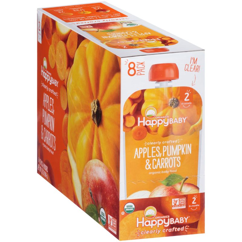 Photo 1 of (8 Pouches) Happy Baby Organics Apples, Pumpkin & Carrots Baby Food, 4 Oz
exp 22 jun 2022