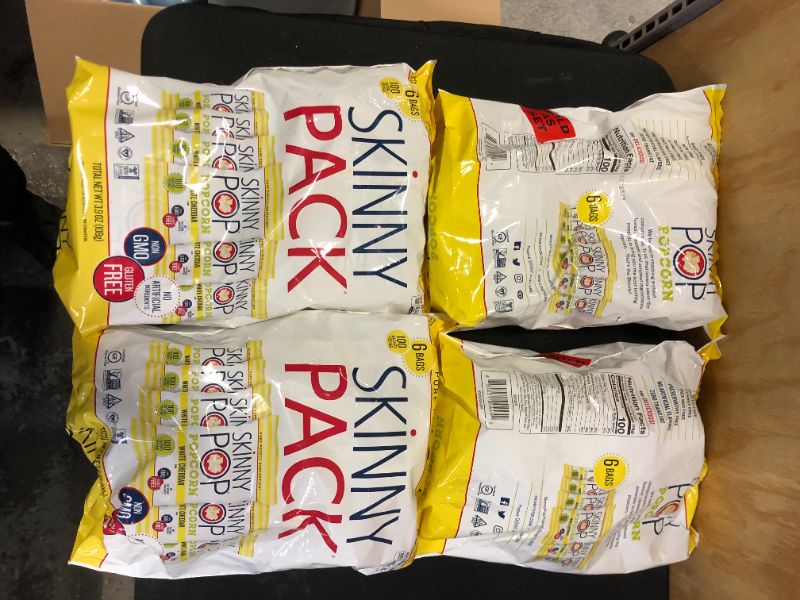 Photo 1 of  4 PACK SkinnyPop 100 Calorie White Cheddar Popcorn, 6 Ct (0.65 Oz. Bags) EXP 10/31/2021