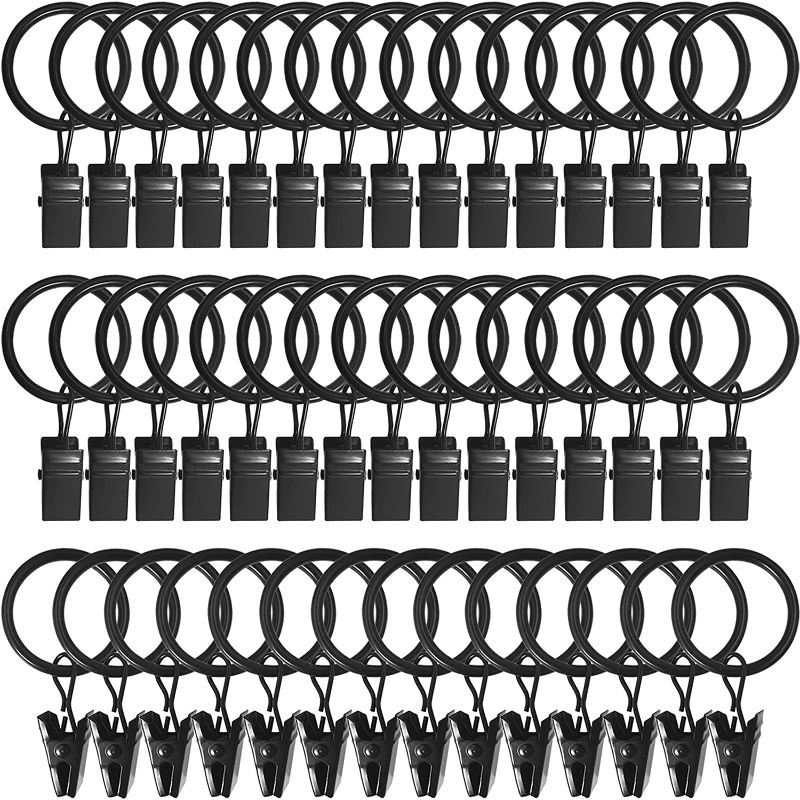 Photo 1 of --2 BAGS --LLPJS 44 Curtain Rings with Clips, Ring Curtain Clips, Curtain Hooks for Curtains, Bow Hangers, 1 '' Inside Diameter, Fits Curtain Rod Clips up to 0.6 '' Diameter, Vintage Black
