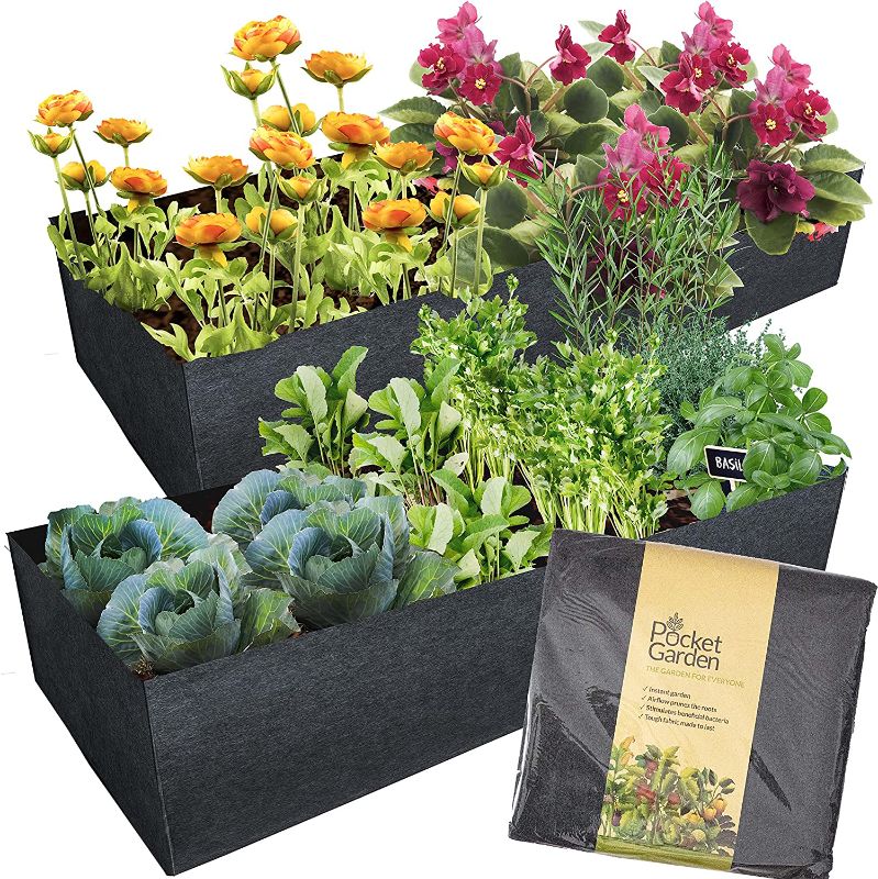 Photo 1 of 2 Pack x Pocket Garden 57G Extra Tough Fabric Raised Bed Planter - Felt Container 2 x 4 Feet Nonwoven Materials, Perfect For Growing Plants, Flower Vegetable - Small Space Balcony Rectangle
