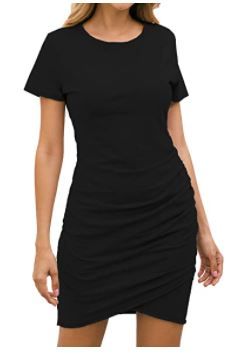 Photo 1 of BTFBM Women's 2021 Casual Crew Neck Short Sleeve Ruched Stretchy Bodycon T Shirt Short Mini Dress X LARGE
