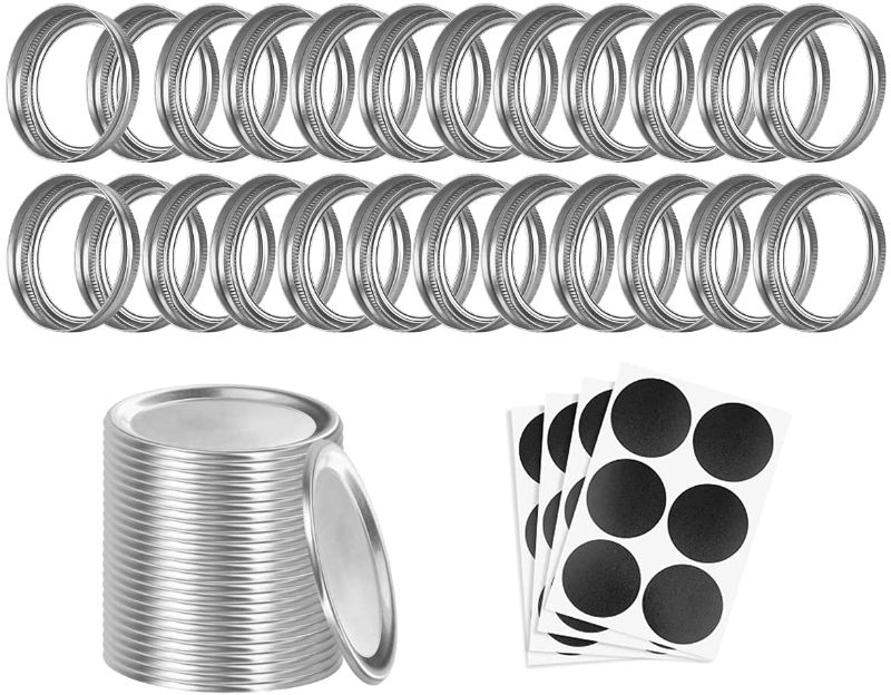 Photo 1 of 24 Pieces Regular Mouth Rings Bands 70mm Regular Mouth Mason Jar Rings Storage Tinplate Canning Jar Band (70mm-Regular Mouth, Silver Lids and Bands-24PCS)
