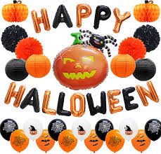 Photo 1 of meiduo halloween party decorations supplies with happy halloween foil balloons