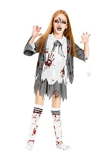 Photo 1 of IKALI Zombie School Costume for Girls Halloween Fancy Dress Outfit Kids Student Dead Theme Party Suit 5Pcs 4-6 YEARS