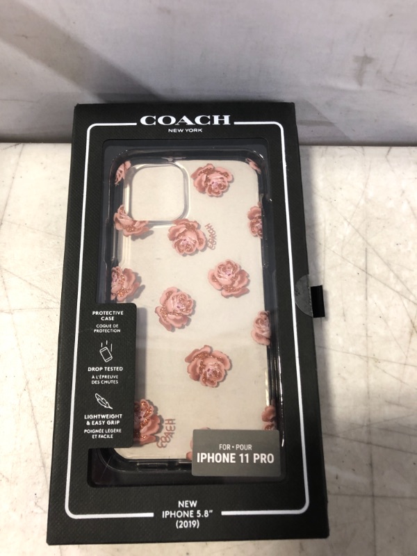 Photo 2 of Coach Protective Case for iPhone 11 Pro Max Dreamy Peony Clear Pink Glitter