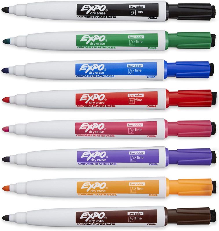 Photo 1 of EXPO 1944748 Magnetic Dry Erase Markers with Eraser, Fine Tip, Assorted Colors, 8-Count