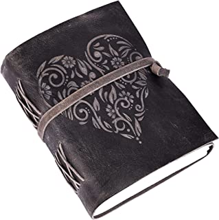 Photo 1 of Leather Journal for Women - heart embossed leather Bound Journal - Writing Journal - by leather Village (Chalkboard Gray, 8 inches X 6 inches)