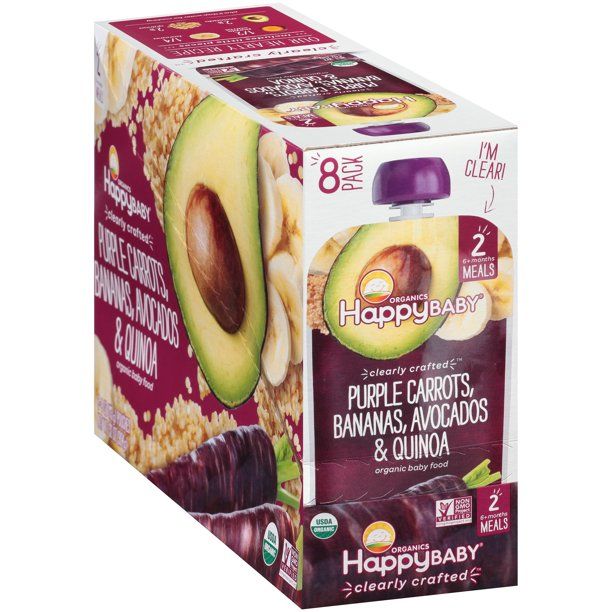 Photo 1 of (8 Pack) Happy Baby Organics Clearly Crafted Purple Carrots, Bananas, Avocados & Quinoa Organic Baby Food Pouch, 4 oz.-SET OF 2---BEST BY DEC 20 2021---