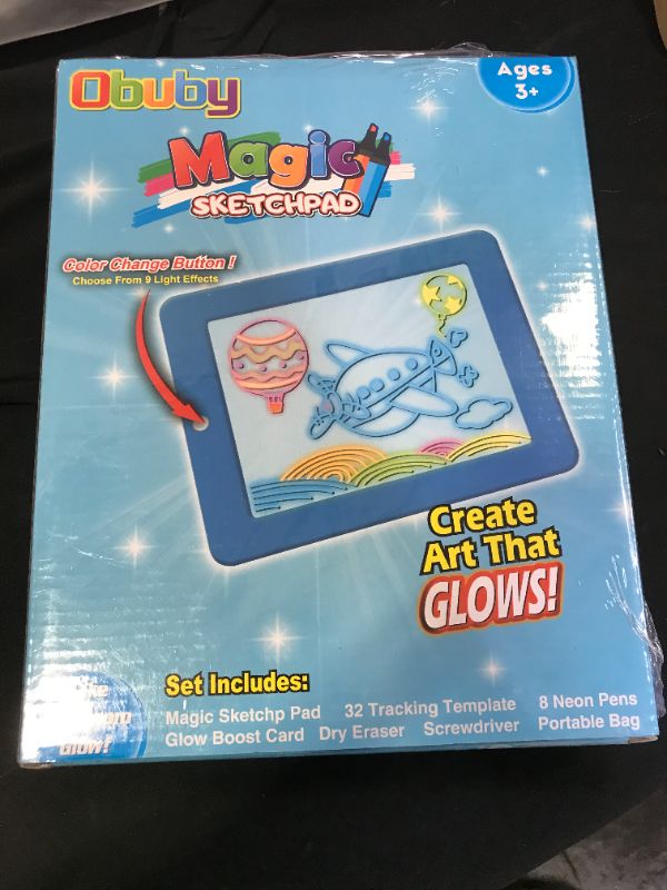 Photo 2 of BRAND NEW FACTORY SEALED Obuby Light Up Drawing Board Educational Learning Drawing Kids Toys Gifts for 3 4 5 6 7+ Ages Boys and Girls,Ultimate Tracing Pad with 9 LED Light Effects Glow in The Dark Art Doodle Color Set?Blue?
