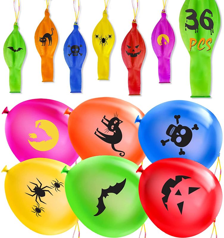 Photo 1 of Halloween Balloons Decoration Party Favors - 36 Pack 15" Large Punch Balloons Heavy Duty Latex Punching Balloons for Halloween Birthday Party Decoration School Classroom Decor Kids Toys Game Prizes Halloween Pinata Trick or Treat
