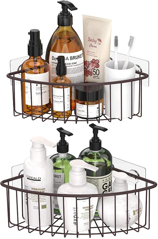 Photo 1 of SMARTAKE 2-Pack Corner Shower Caddy Deep Basket Design, SUS304 Stainless Steel, Wall Mounted Bathroom Shelf with Adhesive, Storage Organizer for Toilet, Dorm and Kitchen (Bronze)
