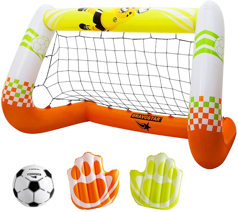 Photo 1 of BravoStar Kids Soccer Goal, Inflatable Goal with Soccer Net, Soccer Ball & 2 Goalkeeper Gloves, Outdoor Sport Toys for Toddler Ages 4+
