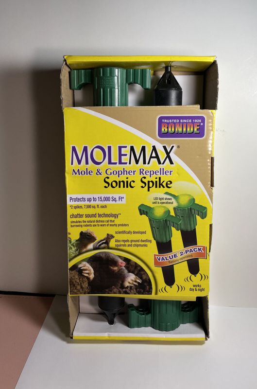 Photo 1 of 2 PACK BONIDE MOLEMAX MOLE & GOPHER BATTERY OP. REPELLER SONIC SPIKE