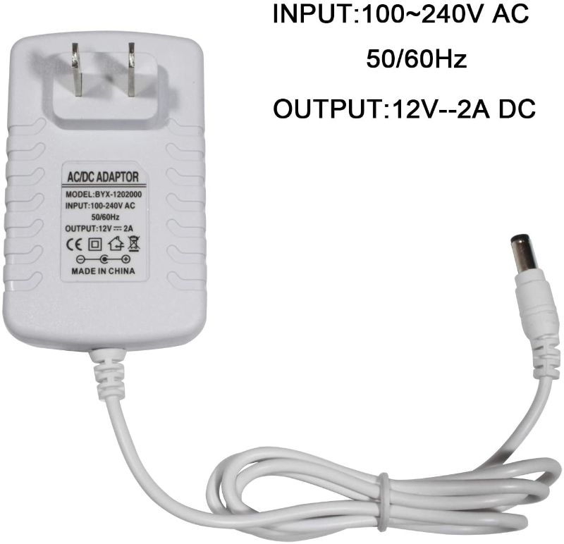 Photo 1 of KSACE 12V 2A Power Supply Adapter, AC100-240V to DC 12V Transformers, Regulated Switching Power Supply for 12V LED Strip Lights, 12 Volt 2 Amp 24W Power Adaptor, 2.1mm X 5.5mm Wall Plug,White
