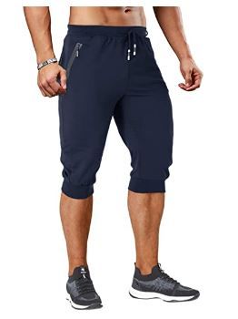 Photo 1 of EKLENTSON Mens 3/4 Capri Shorts Jogger Shorts High Elasticity Below Knee Capri Long Shorts with Zipper Pockets
 size 32 