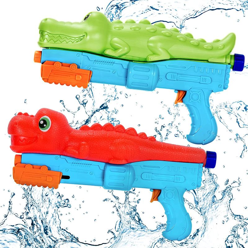 Photo 1 of 2 Pack Dinosaur and Crocodile Water Blaster Soaker Gun for Kid,650CC Long Range Shoot Water Guns for Age 3-16 Year Old Boys Girls Adult Swimming Pool Beach Outdoor Water Fighting Play Toy,Green+red
