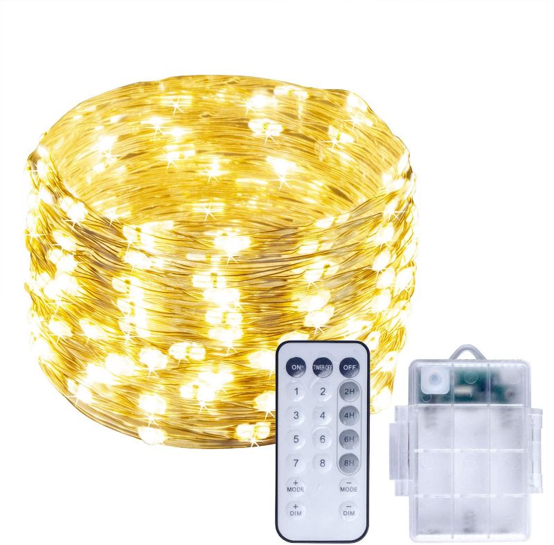 Photo 1 of UNIFUN String Lights, 39.37ft 120 LEDs Christmas Lights Waterproof Battery Operated Fairy Lights with RF Control Dimmable Festival Decorative Lights for Patio, Garden, Bedroom (RGB)
