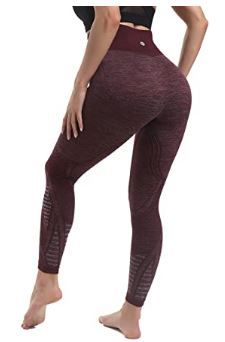 Photo 1 of RUNNING GIRL High Waist Seamless Yoga Leggings for Women,Tummy Control Laser Cut-Out Compression Shapewear Leggings dark plum size small
