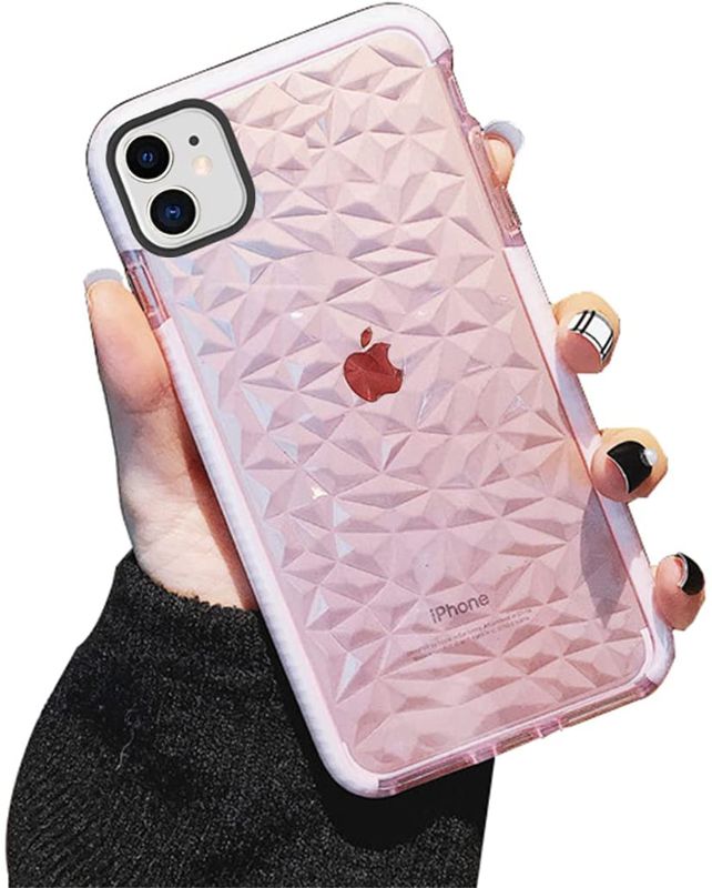 Photo 1 of KUMTZO Compatible iPhone 11 Case, Crystal Clear Slim Diamond Pattern Soft TPU Anti-Scratch Shockproof Protective Cover for Women Girls Men Boys with iPhone 11 6.1 inch - Pink
