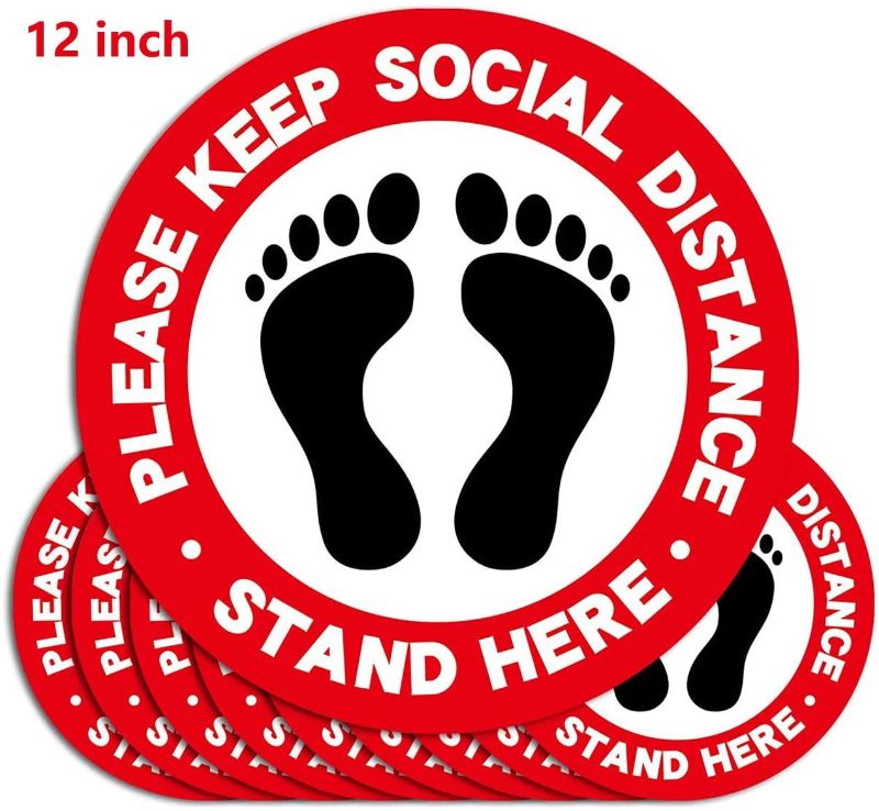 Photo 1 of 12" Social Distancing Decal Stickers, Safety Floor Sign Marker, 10 Decals of Social Distancing Specialized Sticker Markers, Commercial Grade, for Crowd Control Guidance, Grocery, Pharmacy, Bank
