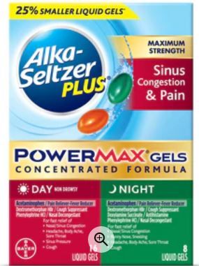 Photo 1 of Alka-Seltzer Plus Maximum Strength PowerMax Sinus & Cold Day + Night Liquid Gels, 24ct
