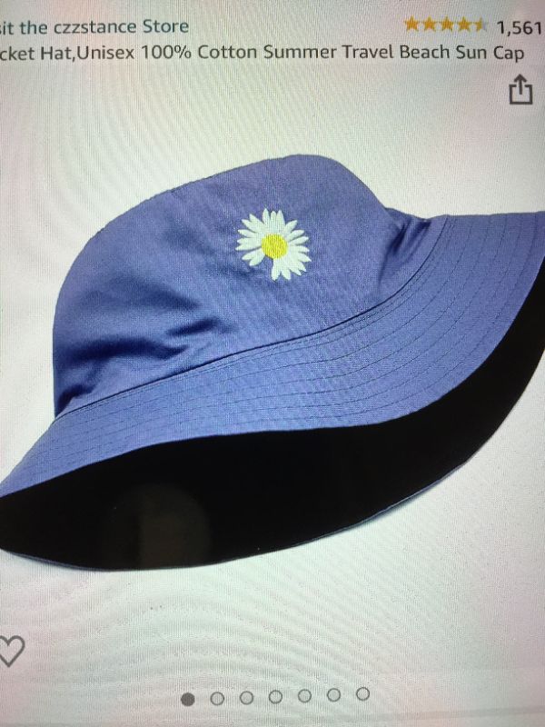 Photo 1 of czzstance blue and black unisex bucket hat cotton summer travel beach sun capo with sunflower