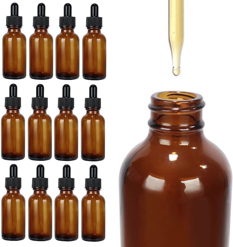 Photo 1 of 1oz. (30ml) 12 Pack Glass Amber Round Boston Bottles with Glass Droppers for Essential Oils, Chemical Lab,Homemade, Wedding Decor-24 Color Labels, Tincture Bottles With Dropper, Eye Dropper
