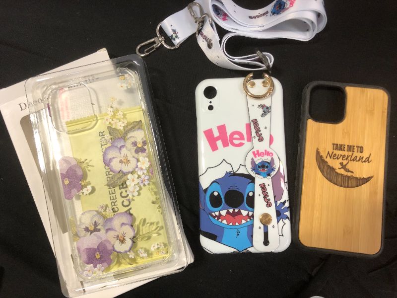 Photo 1 of 3 PK IPHONE DISNEY CASES STITCH  IPHONE  XR FLOWERS IPHONE 6.7 UNKNOWN NEVERLAND SIZE 