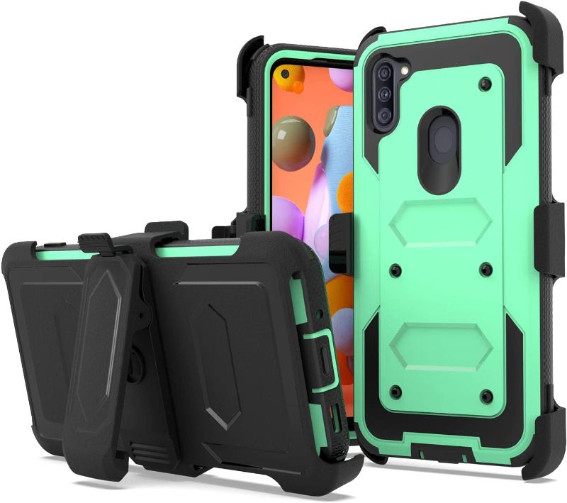 Photo 1 of 2 PK Fcclss Belt Clip Holster Cell Phone Case for Samsung Galaxy A11, Heavy Duty Hybrid Case with Strong Protection Against Drops, Shockproof Protective Cover, Teal
