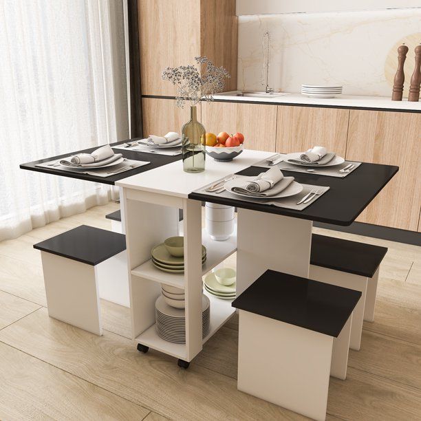 Photo 3 of WOODYHOME Dining Table Set For 5,Move Folding Kitchen Table Dining Room Table for Small Spaces Table