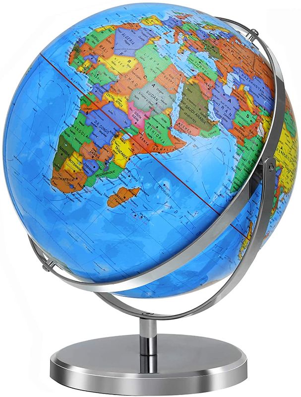 Photo 1 of World Globe 12 in Large Globes for Adults Learning 720° Rotation Globe of World with Heavy Duty Steel Stand Over 4000 Locations Current Educational Geography Globe Gifts Decoration
