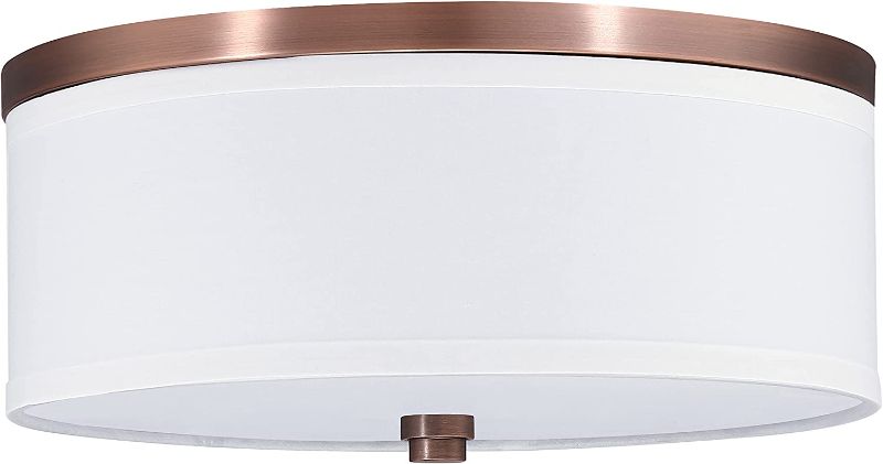 Photo 1 of Doraimi 2-Light 11" Fabric Drum Shade semi Flush Mount + PS Diffuser with Washed Copper Finish, Off White Fabric Shade for Bar, Dining Room, Corridor,Living Room.LED Bulb(not Include)