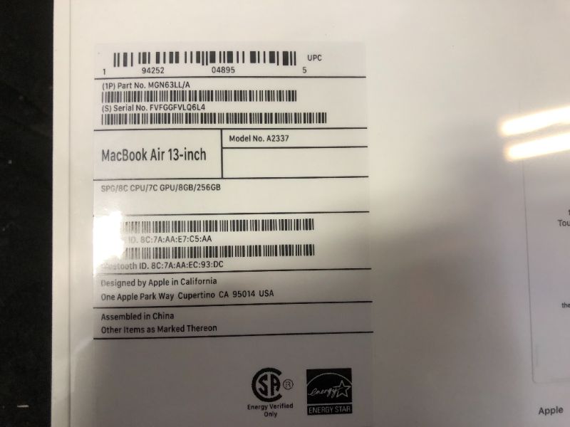 Photo 1 of 2020 Apple MacBook Air Laptop: Apple M1 Chip, 13” Retina Display, 8GB RAM, 256GB SSD Storage, Backlit Keyboard, FaceTime HD Camera, Touch ID. Works with iPhone/iPad; Space Gray(FACTORY SEALED)
