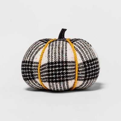 Photo 1 of 3 PACK Halloween 5.5" Harvest Black Tweed/Plaid Speckle Fabric Wrapped Pumpkin - Hyde &EEK! Boutique